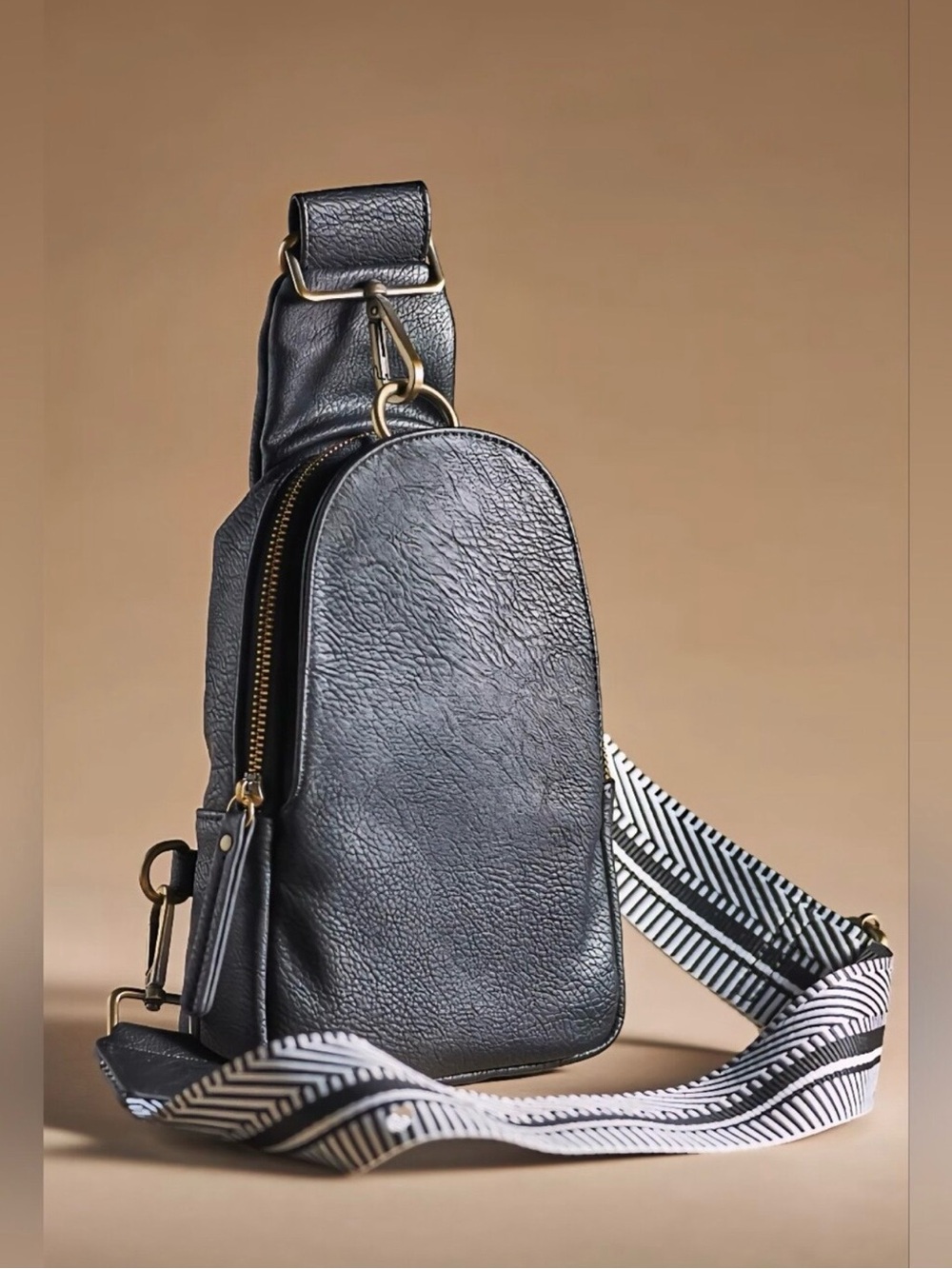 Urban Originals Black Crossbody Sling Bag  Woven Patterned Strap Anthropologie